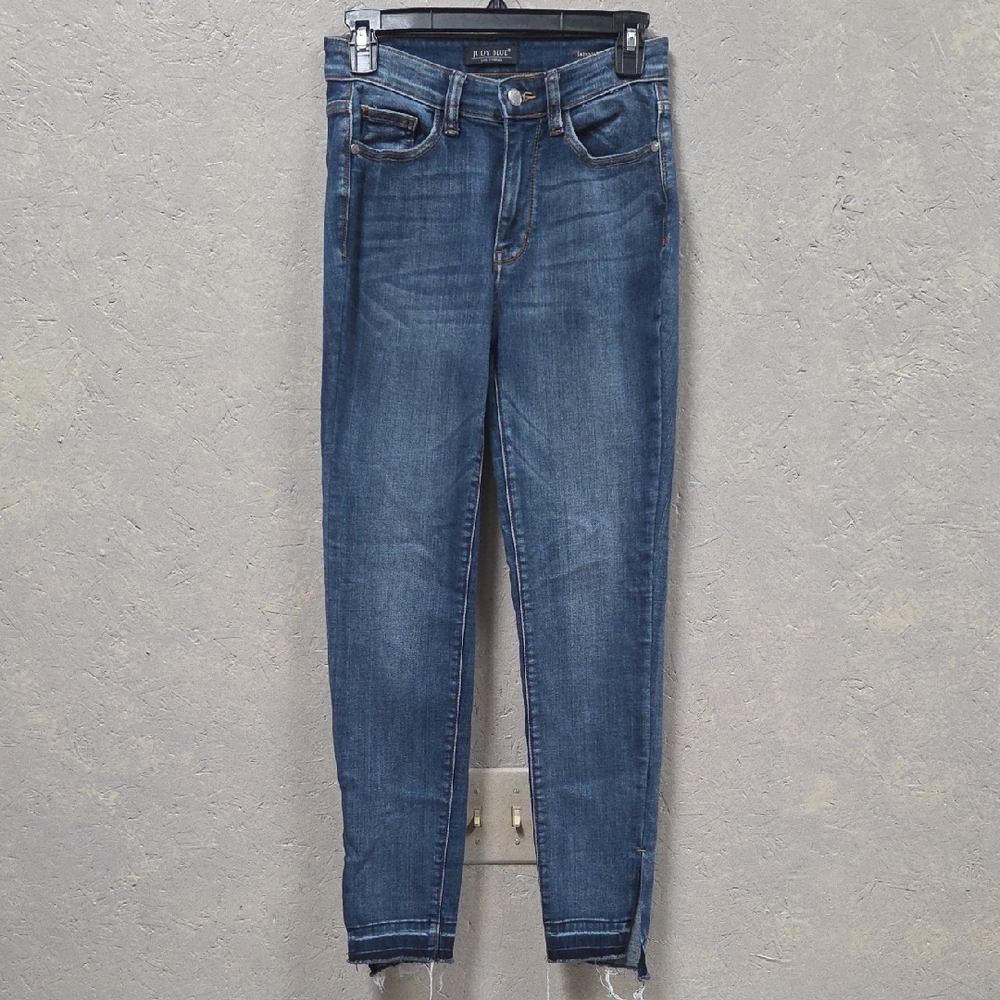 Judy Blue Medium Wash High Rise Split Released Hem Skinny Jeans